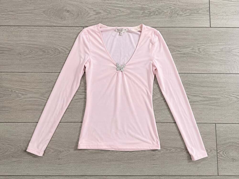 Full Tilt Hardware Long Sleeve Top with Rhinestone Butterfly Detail